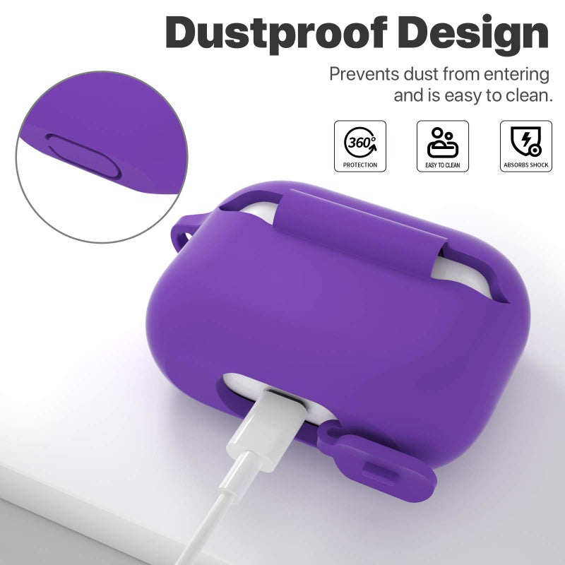 ATUAT for AirPods Pro 1st/2nd Generation Case Cover, Protective Silicone Skin Accessories with Keychain for Women Men for Apple AirPods Pro 2019/2022 Charging Case,Front LED Visible-Purple - Image 4
